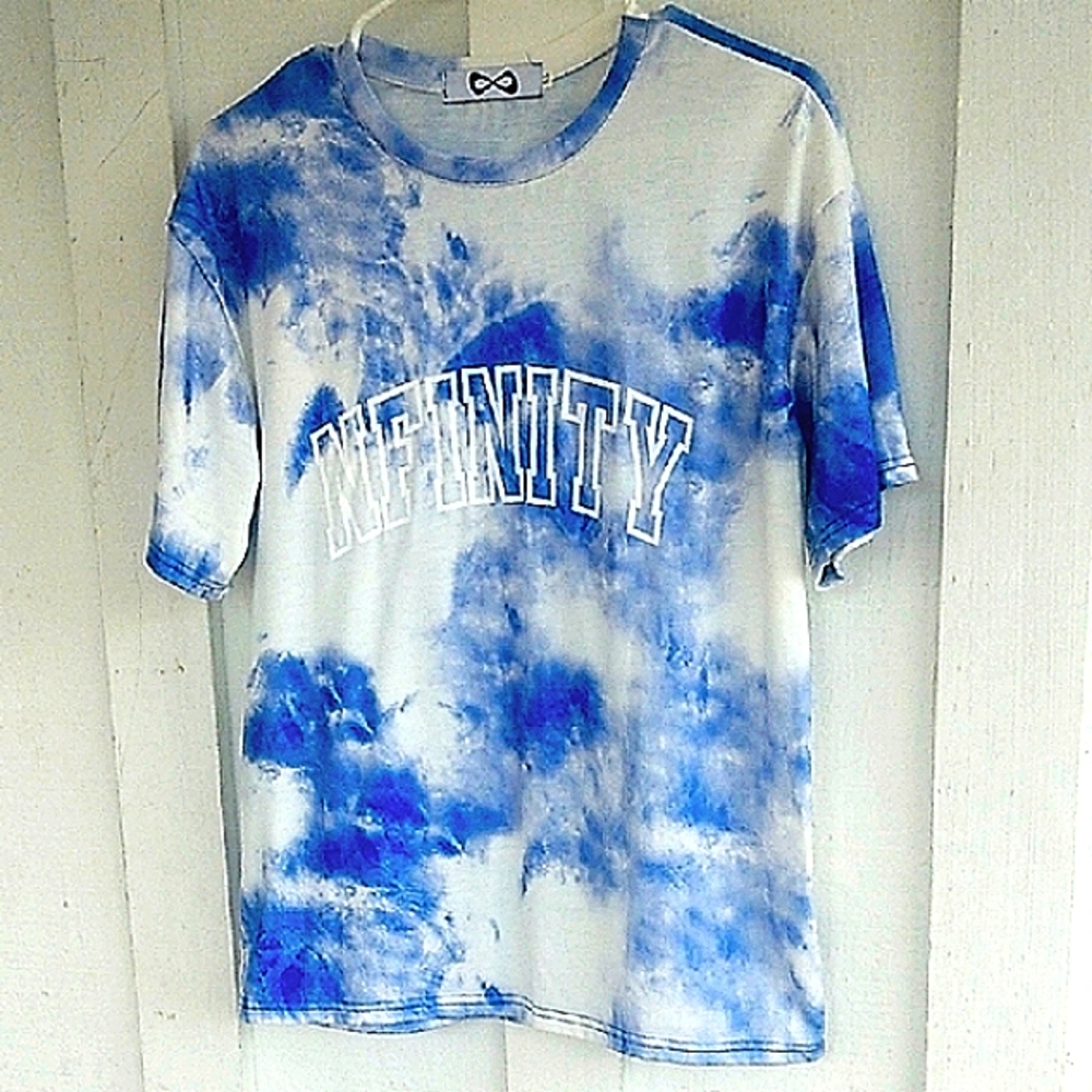 Blue Tie-Dye Tee with Infinity Symbol